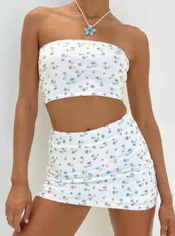 Princess Polly Selby Mini Skirt White / Blue Floral
