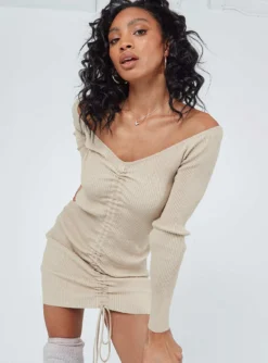 Princess Polly Avanti Long Sleeve Mini Dress Beige