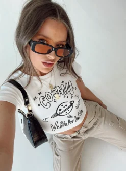 Princess Polly Cosmic Vibrations Cropped Tee White