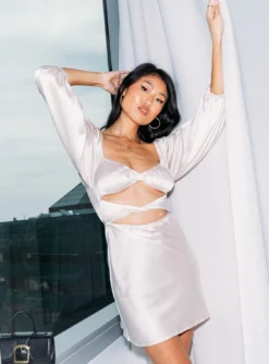 Princess Polly Nakita Long Sleeve Mini Dress Champagne