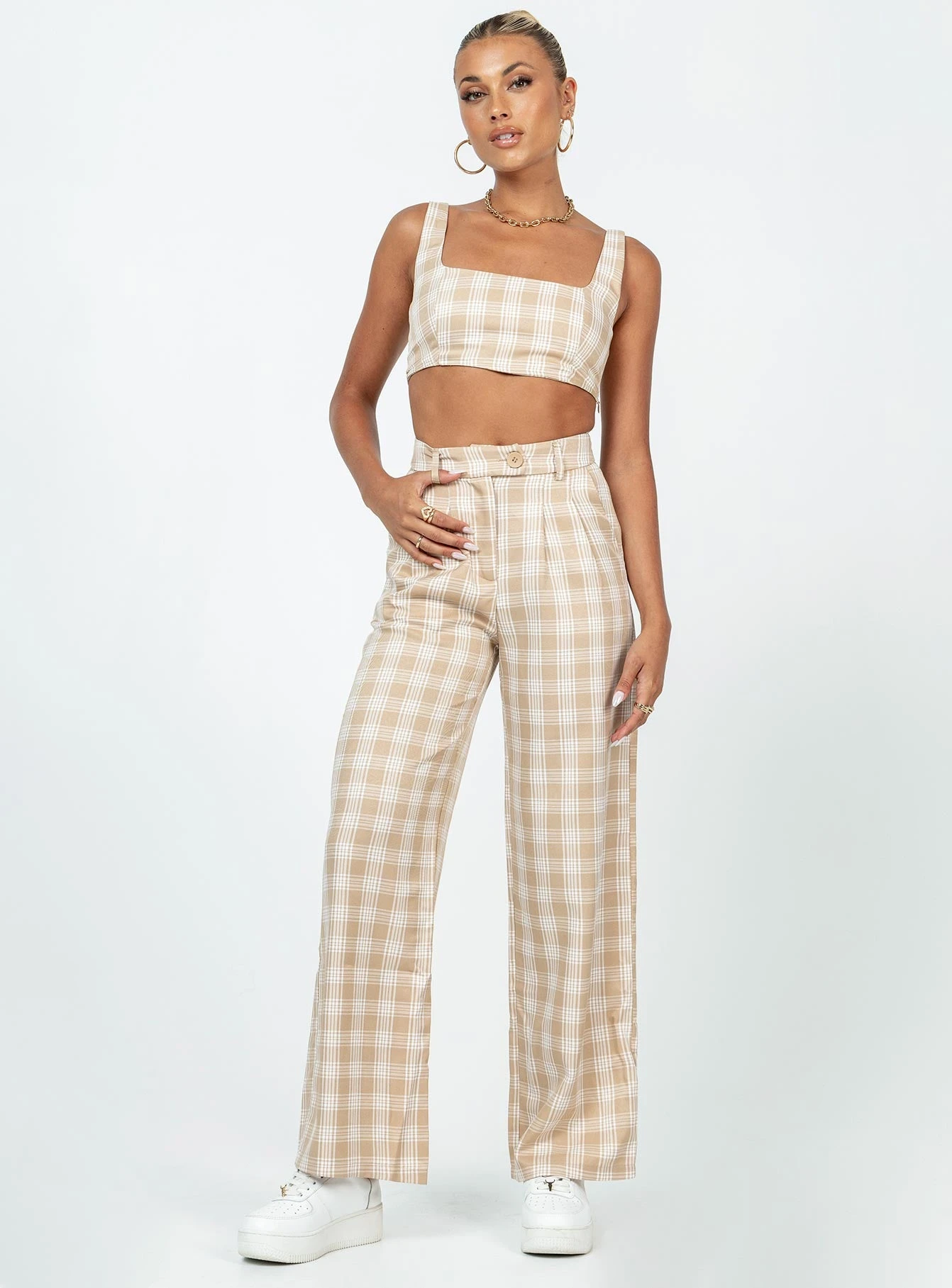 Princess Polly Huxley Set Beige Check 2 Princess Polly Huxley Set Beige Check - Image 2