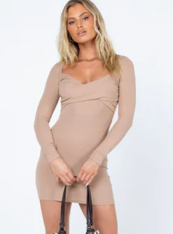 Princess Polly Jailen Long Sleeve Mini Dress Brown