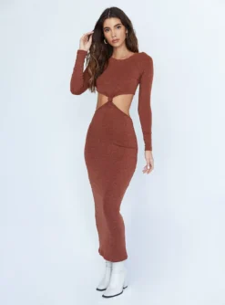 Princess Polly Luca Long Sleeve Maxi Dress Brown