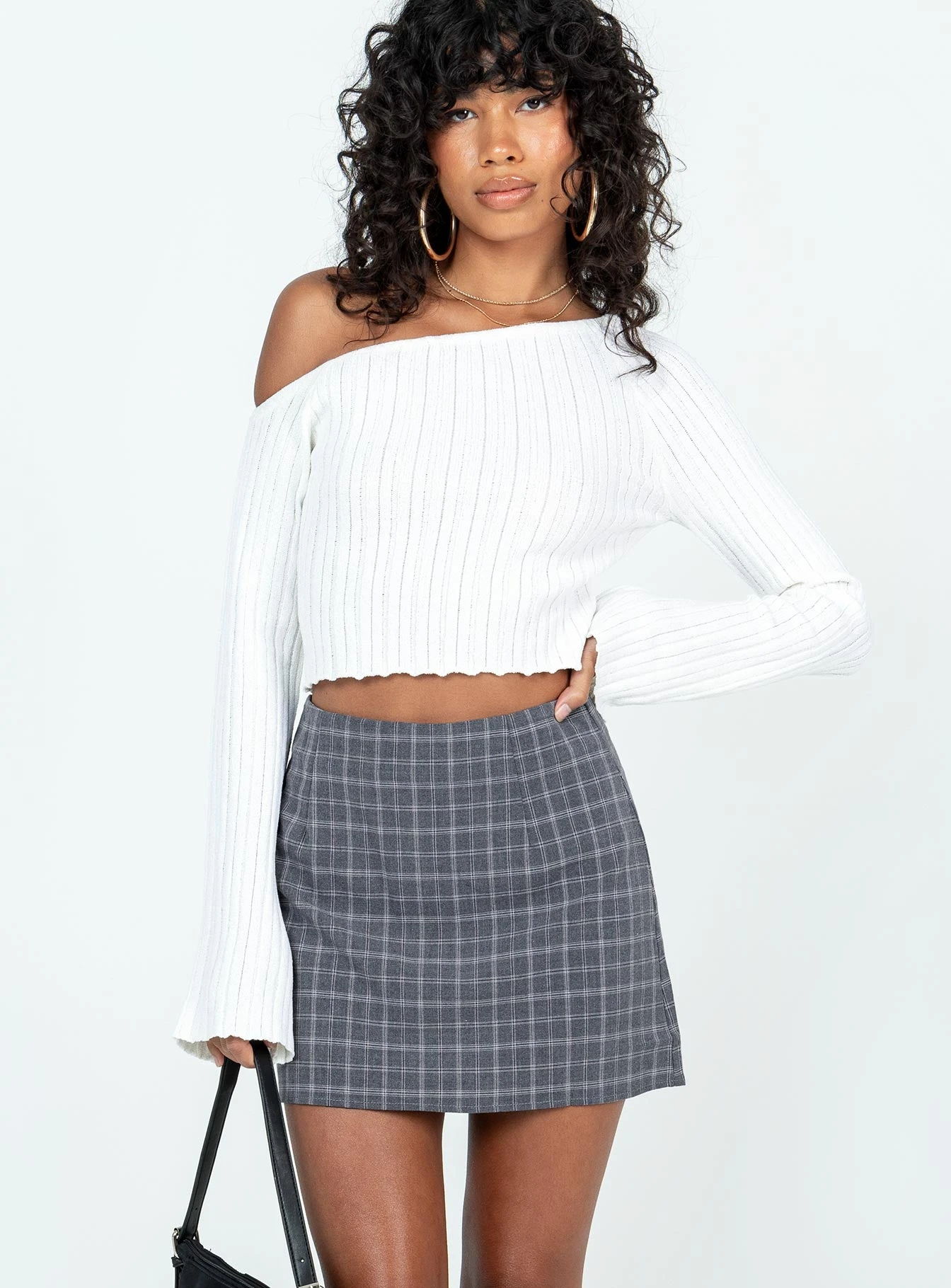 Princess Polly Selby Mini Skirt Grey Check 2 Princess Polly Selby Mini Skirt Grey Check - Image 2