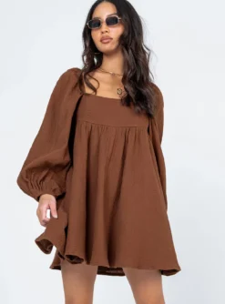 Princess Polly Lorna Long Sleeve Mini Dress Brown