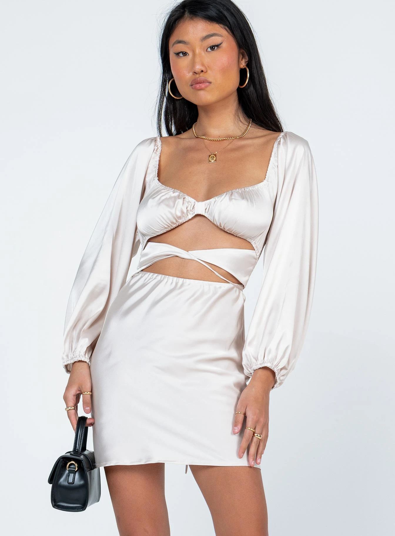 Princess Polly Nakita Long Sleeve Mini Dress Champagne 3 Princess Polly Nakita Long Sleeve Mini Dress Champagne - Image 3
