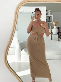 Princess Polly Gatlin Cut Out Maxi Dress Brown