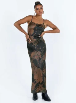 Charlow Maxi Dress Black / Brown -Femme Flair 1 modelinfo lola us4 f8b95638 a6fe 46fb 9a05 9a4716712eb2