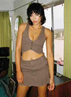 Princess Polly Bass Drop Mid Rise Mini Skirt Khaki