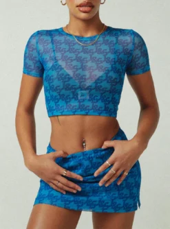 JGR & STN Cassie Micro Skirt Blue -Femme Flair 1 modelinfo model us4 a5764238 0967 4454 87b5 13fe7d71636e