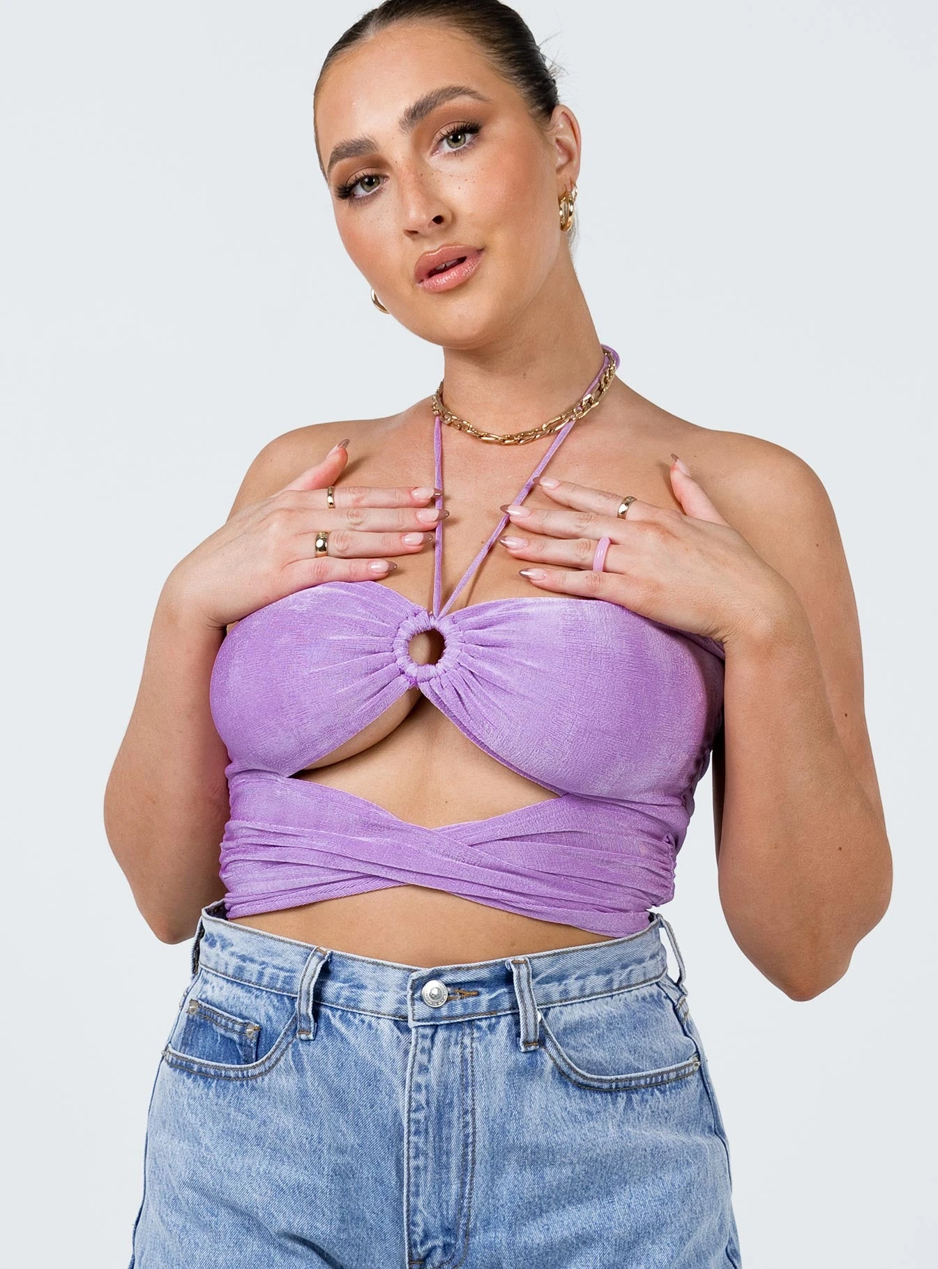 Princess Polly Loriella Ring Detail Crop Top Purple 2 Princess Polly Loriella Ring Detail Crop Top Purple - Image 2
