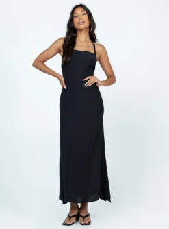 Princess Polly Angela Tie Maxi Dress Black -Femme Flair 2 modelinfo Vivien us4 0143d05e 4b06 4c62 9790 de88f2f062f3