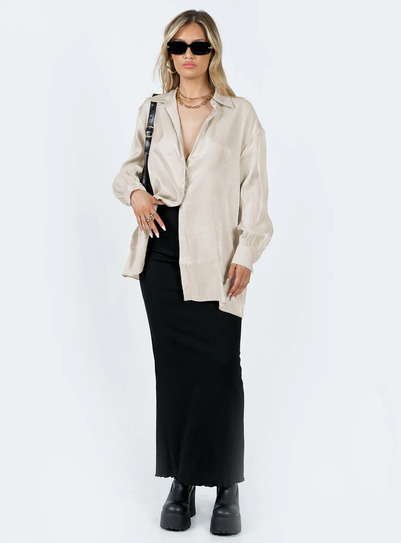 Princess Polly Beecham Shirt Dress Champagne 2 Princess Polly Beecham Shirt Dress Champagne - Image 2