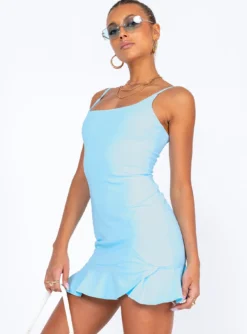 Princess Polly Kiribati Mini Dress Blue -Femme Flair 3 modelinfo Alexis us2 4f32f24e 04d4 455d 9e90 a1ff256bc734