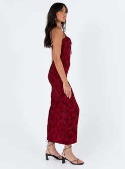 Princess Polly Noda Maxi Dress Burgundy -Femme Flair 3 modelinfo josie us2 8c07d897 e5bc 42b5 a354 f01400cdd29c