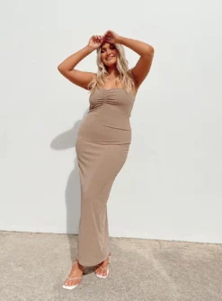 Princess Polly Charm Strapless Maxi Dress Brown