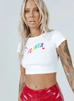 Princess Polly Flower Power Cropped Tee White