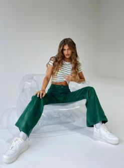 Princess Polly Jayson Cropped Tee Stripe Multi -Femme Flair JAYSON CROPPED TEE STRIPE MULTI NADIA PANTS GREEN 2