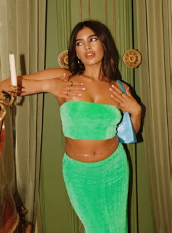 Princess Polly Maci Strapless Top Green