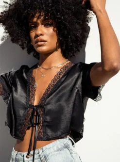 Princess Polly Vintage Tie Up Top Black