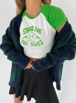 Princess Polly Shoot For The Stars Tee White / Green