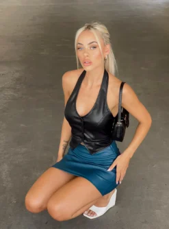 Martha Mini Skirt Blue -Femme Flair Water Base PU Blend Hollie Vest Black Water Base PU Blend Martha Mini Skirt Blue 4